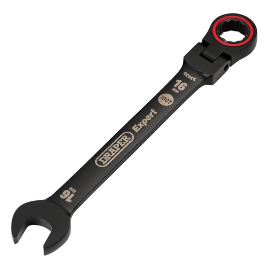 Draper Expert HI-TORQ Metric Flexible Head Ratchet Combination Spanner, 16mm, Black DRA-03923