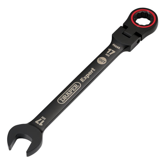 Draper Expert HI-TORQ Metric Flexible Head Ratchet Combination Spanner, 17mm, Black DRA-03924