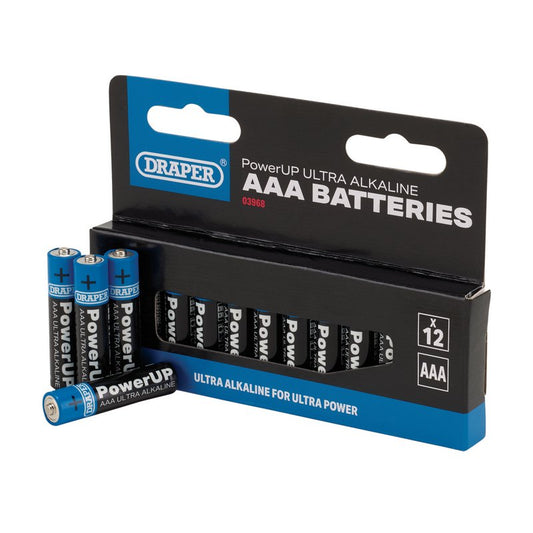 Draper PowerUP Ultra Alkaline AAA Batteries (Pack of 12) DRA-03968
