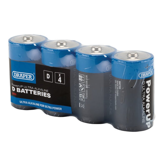 Draper PowerUP Ultra Alkaline D Batteries (Pack of 4) DRA-03979
