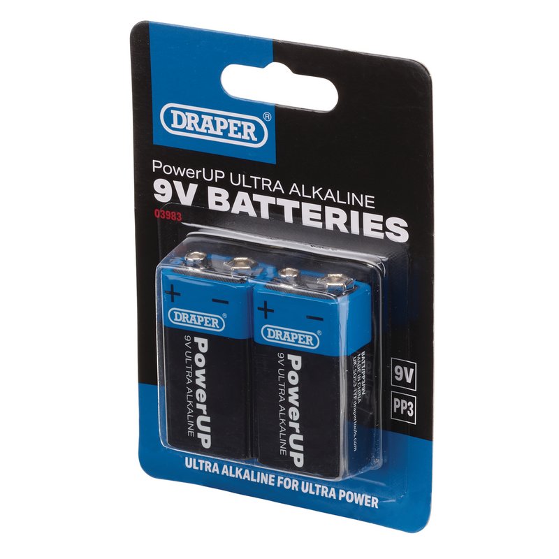 Draper PowerUP Ultra Alkaline 9V Batteries (Pack of 2) DRA-03983