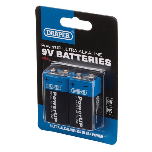 Draper PowerUP Ultra Alkaline 9V Batteries (Pack of 2) DRA-03983