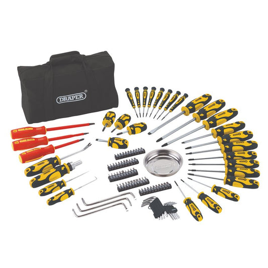 Draper Screwdriver and Bit Set with Soft Storage Bag, Yellow (100 Piece) DRA-03992
