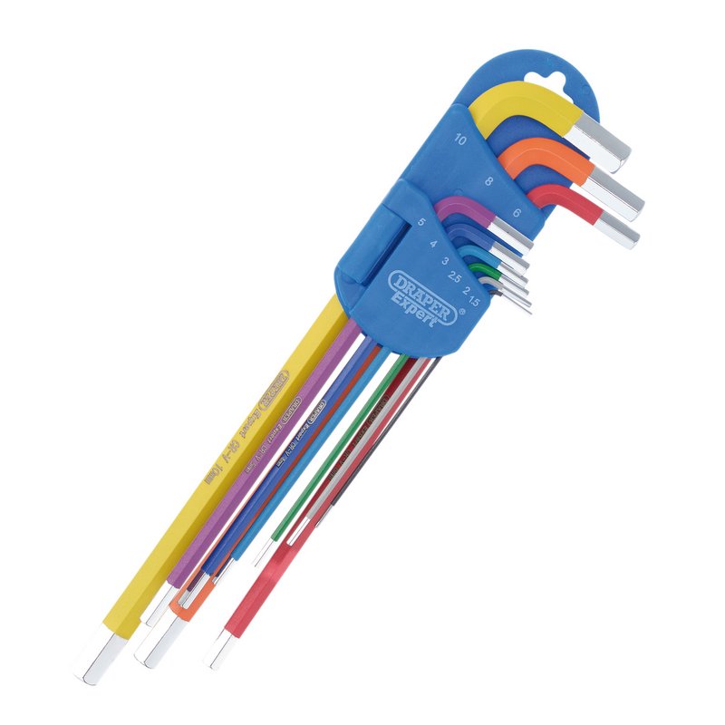 Draper Expert Metric Extra-Long Arm Hex Key Set, Colour Coded (9 Piece) DRA-04911
