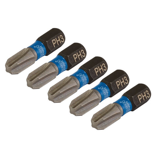 Draper Expert Cross Slot/PH Type Impact Screwdriver Bits, No.3 x 25mm, 1/4" Hex (Pack of 5) DRA-04936