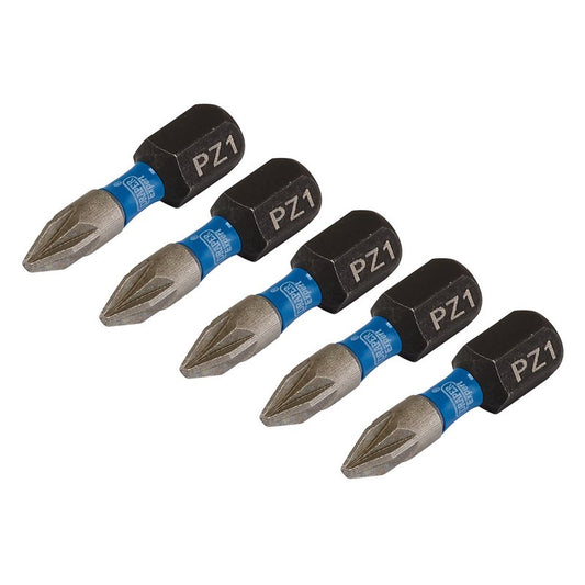 Draper Expert PZ-Type Impact Screwdriver Bits, No.1 x 25mm, 1/4" Hex (Pack of 5) DRA-04950