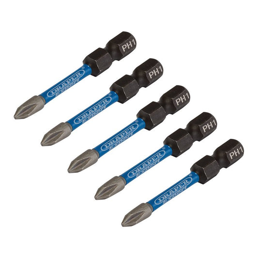 Draper Expert Cross Slot/PH Type Impact Screwdriver Bits, No.1 x 50mm, 1/4" Hex (Pack of 5) DRA-05498