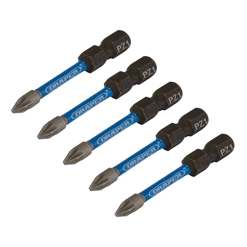 Draper Expert PZ-Type Impact Screwdriver Bits, No.1 x 50mm, 1/4" Hex (Pack of 5) DRA-05646