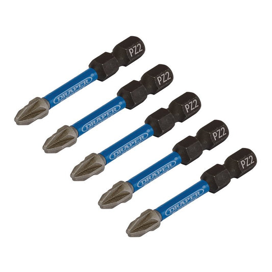 Draper Expert PZ-Type Impact Screwdriver Bits, No.2 x 50mm, 1/4" Hex (Pack of 5) DRA-05647