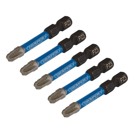 Draper Expert PZ-Type Impact Screwdriver Bits, No.3 x 50mm, 1/4" Hex (Pack of 5) DRA-05648
