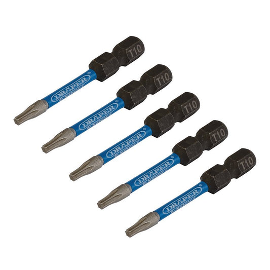 Draper Expert TX-STAR Impact Screwdriver Bits, T10 x 50mm, 1/4" Hex (Pack of 5) DRA-05649