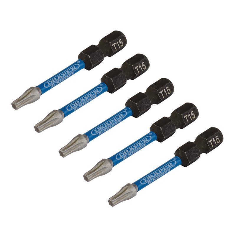Draper Expert TX-STAR Impact Screwdriver Bits, T15 x 50mm, 1/4" Hex (Pack of 5) DRA-05651
