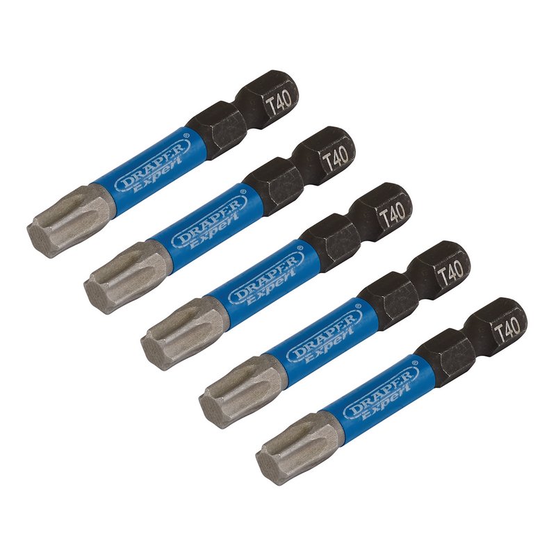 Draper Expert TX-STAR Impact Screwdriver Bits, T40 x 50mm, 1/4" Hex (Pack of 5) DRA-05672