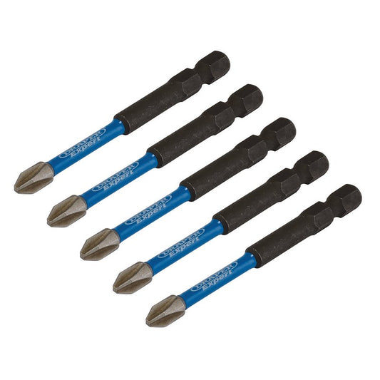Draper Expert Cross Slot/PH Type Impact Screwdriver Bits, No.2 x 75mm, 1/4" Hex (Pack of 5) DRA-05676