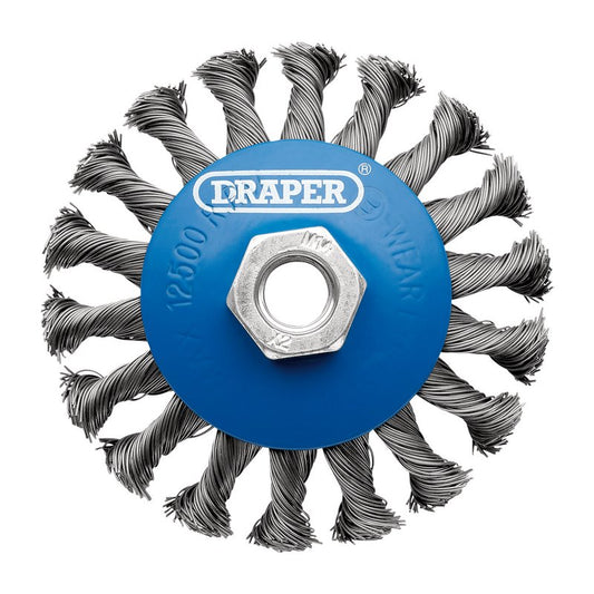 Draper Steel Bevelled Twist-Knot Wire Wheel Brush, 100mm, M14 DRA-08062