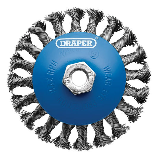Draper Steel Bevelled Twist-Knot Wire Wheel Brush, 115mm, M14 DRA-08063