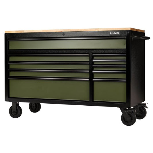 Draper BUNKER 10 Drawer Workbench Roller Tool Cabinet, 56", Green DRA-08236