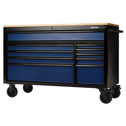 Draper BUNKER 10 Drawer Workbench Roller Tool Cabinet, 56", Blue DRA-08237