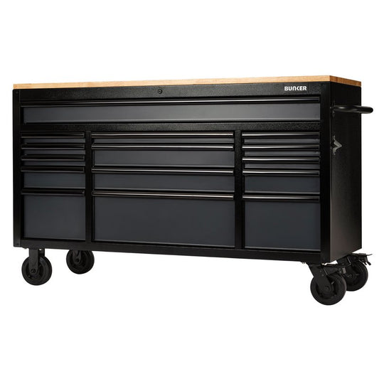 Draper BUNKER 15 Drawer Workbench Roller Tool Cabinet, 61", Grey DRA-08238