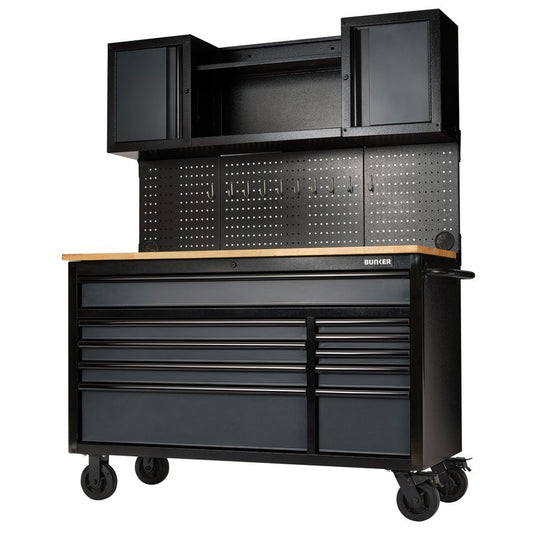 Draper BUNKER 10 Drawer Roller Workstation with Workbench, 56", Grey DRA-08242