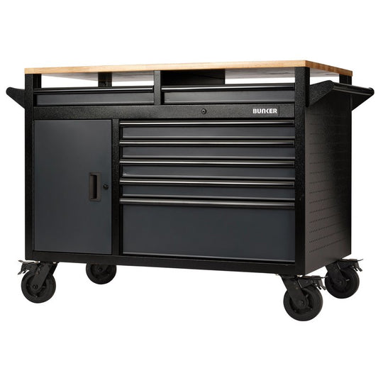 Draper BUNKER 14 Drawer Multi-Functional Workbench Roller Tool Cabinet, 48", Grey DRA-08251