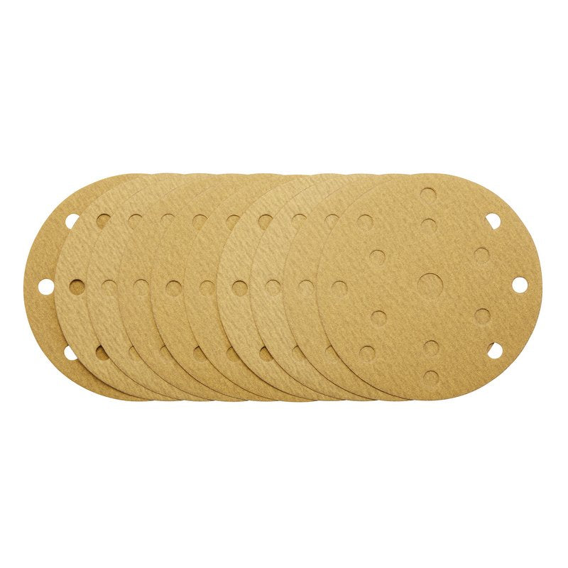 Draper Gold Sanding Discs with Hook & Loop, 150mm, 180 Grit, 15 Dust Extraction Holes (Pack of 10) DRA-08475