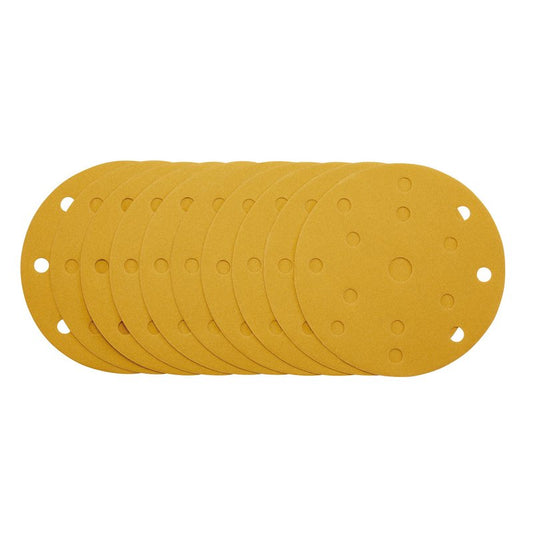 Draper Gold Sanding Discs with Hook & Loop, 150mm, 240 Grit, 15 Dust Extraction Holes (Pack of 10) DRA-08476