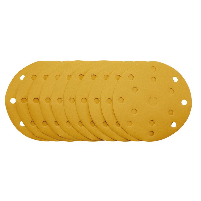 Draper Gold Sanding Discs with Hook & Loop, 150mm, 320 Grit, 15 Dust Extraction Holes (Pack of 10) DRA-08477