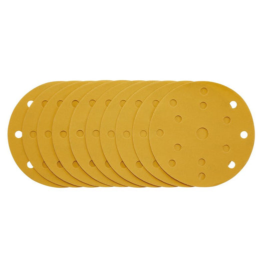 Draper Gold Sanding Discs with Hook & Loop, 150mm, 400 Grit, 15 Dust Extraction Holes (Pack of 10) DRA-08478