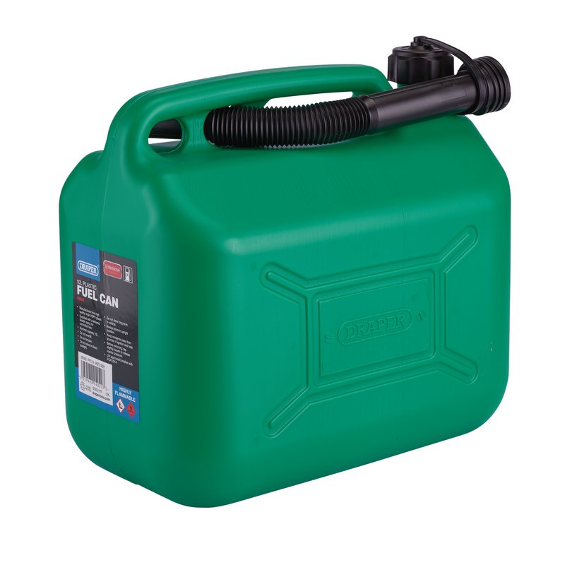 Draper Plastic Fuel Can, 10L, Green DRA-09055
