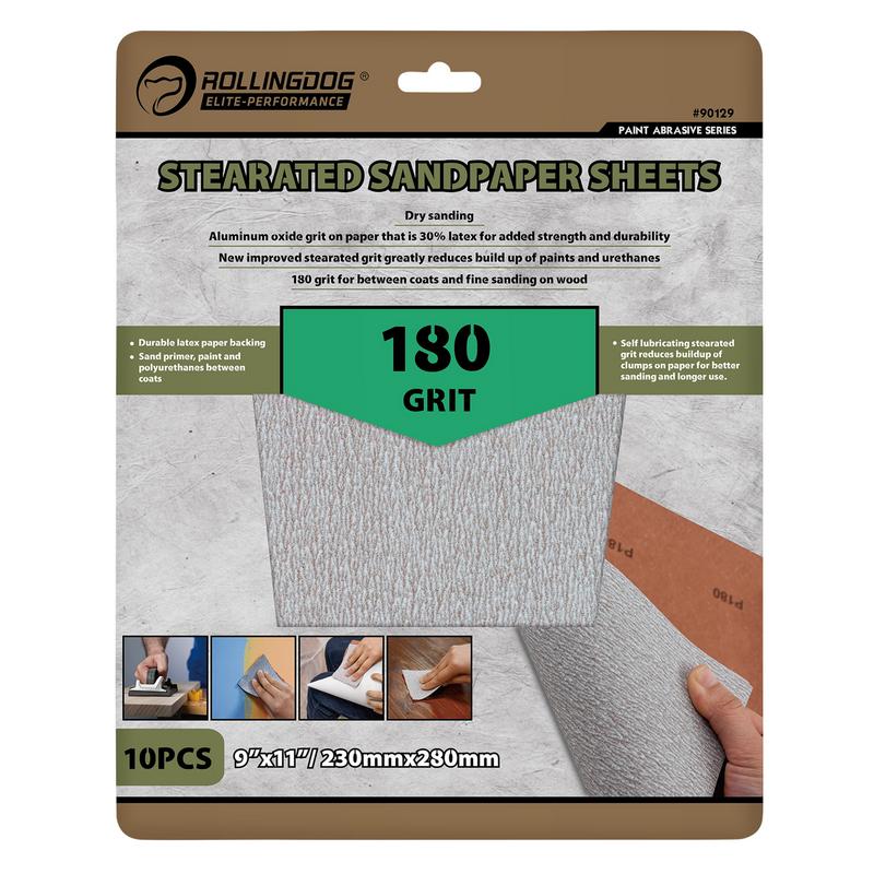 Draper ROLLINGDOG Stearated Sanding Sheets, 230 x 280mm, 180 Grit (Pack of 10) DRA-09654