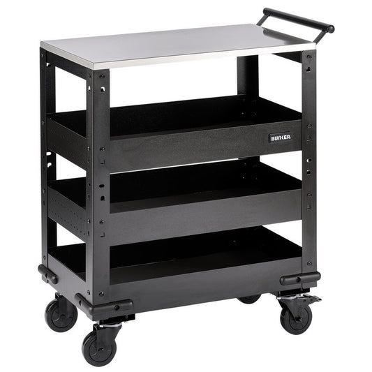 Draper BUNKER 3 Tier Trolley with Pull Handle and Stainless Steel Worktop, 714mm DRA-11585