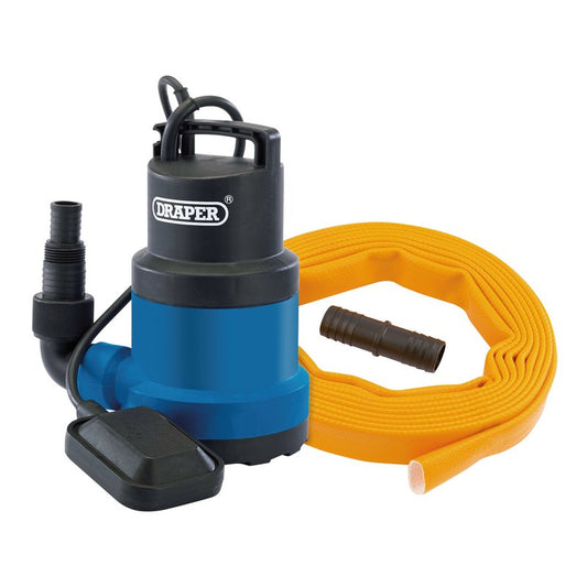 Draper Submersible Clean Water Pump with Float Switch and Layflat Hose, 191L/min, 550W DRA-12429