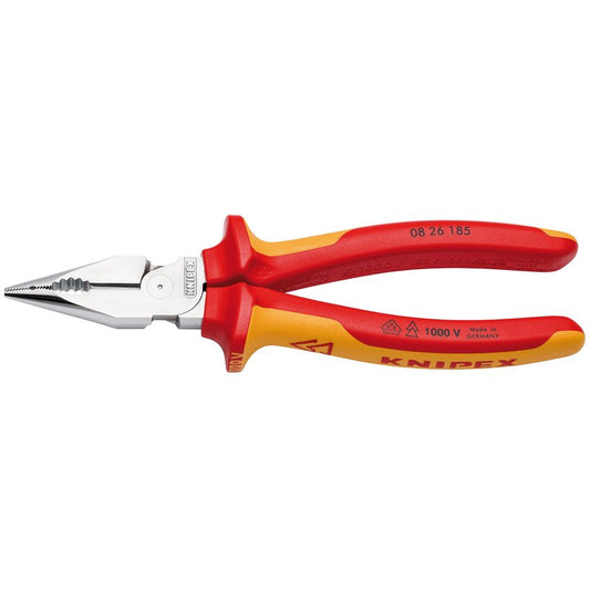 KNIPEX 08 26 185 SB Needle-Nose Combination Pliers Insulated with Multi-Component Grips, VDE-Tested Chrome-Plated 185mm DRA-13185