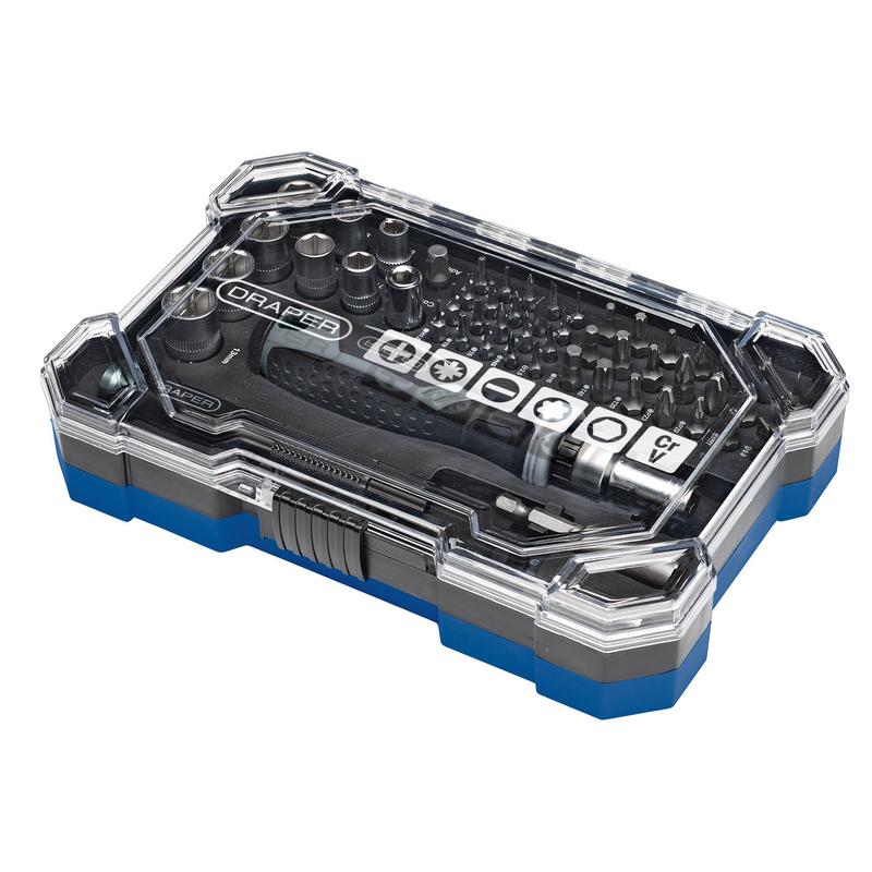 Draper Soft Grip Ratchet Screwdriver and Bit Set (55 Piece) DRA-13442