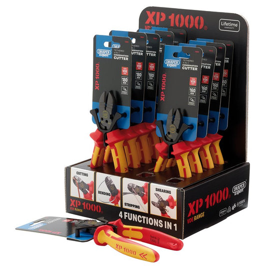 Draper XP1000 Counter Top Display of VDE 160mm 4-in-1 Tethered Combination Cutters & 180mm 4-in-1 Tethered Combination Cutters (10 Piece) DRA-13608