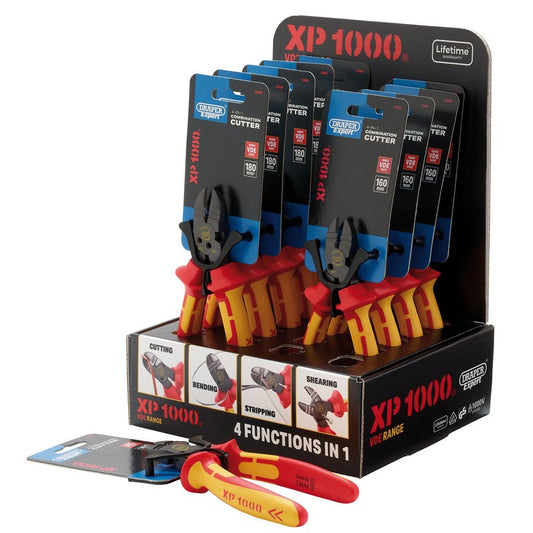 Draper XP1000 Counter Top Display of VDE 160mm 4-in-1 Combination Cutters & 180mm 4-in-1 Combination Cutters (10 Piece) DRA-13610