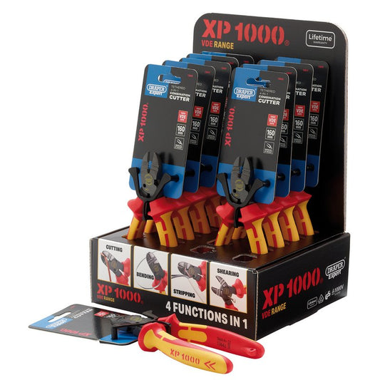 Draper XP1000 Counter Top Display of VDE 160mm 4-in-1 Tethered Combination Cutters (10 Piece) DRA-13613