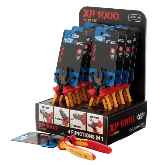 Draper XP1000 Counter Top Display of VDE 160mm 4-in-1 Combination Cutters (10 Piece) DRA-13614