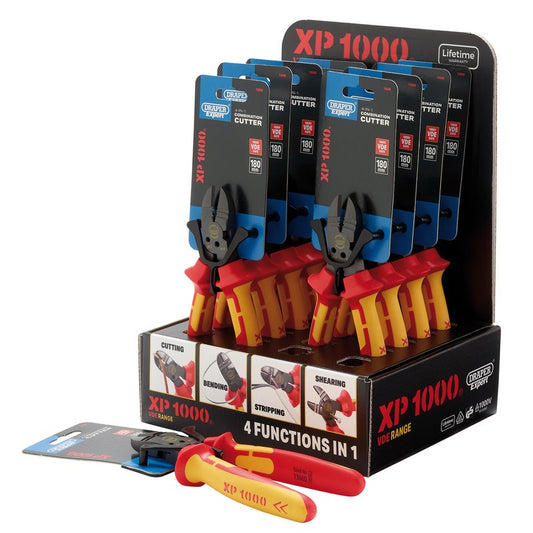 Draper XP1000 Counter Top Display of VDE 180mm 4-in-1 Combination Cutters (10 Piece) DRA-13617