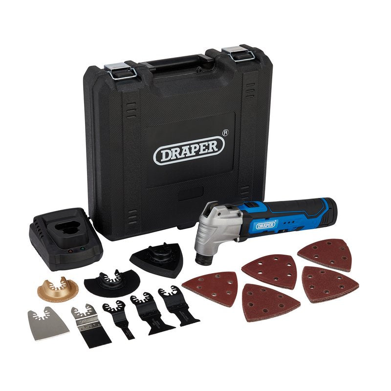 Draper 12V Oscillating Multi-Tool (33 Piece), 1 x Battery, 1.5Ah, 1 x Fast Charger DRA-19392