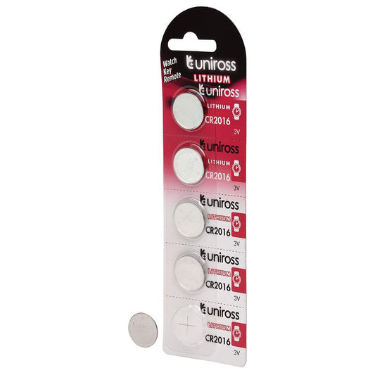 Uniross Lithium Coin Cell CR2016 Batteries (Pack of 5) DRA-21598
