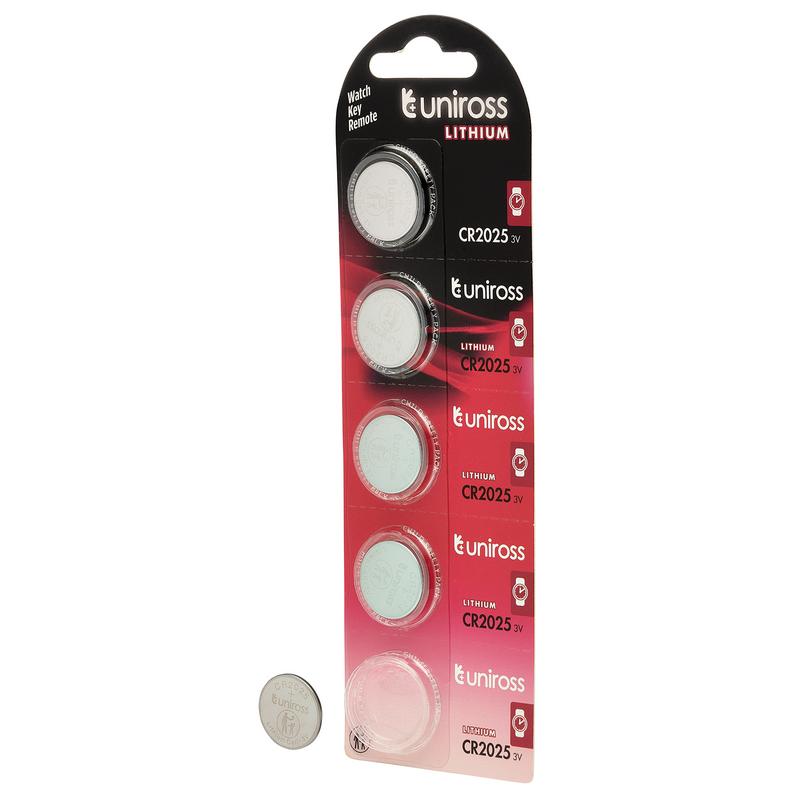 Uniross Lithium Coin Cell CR2025 Batteries (Pack of 5) DRA-21599
