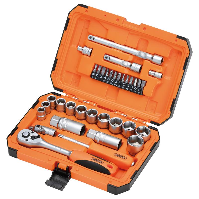 Draper HI-TORQ 6 Point Socket Set, 1/4" and 3/8" (34 Piece) DRA-22110