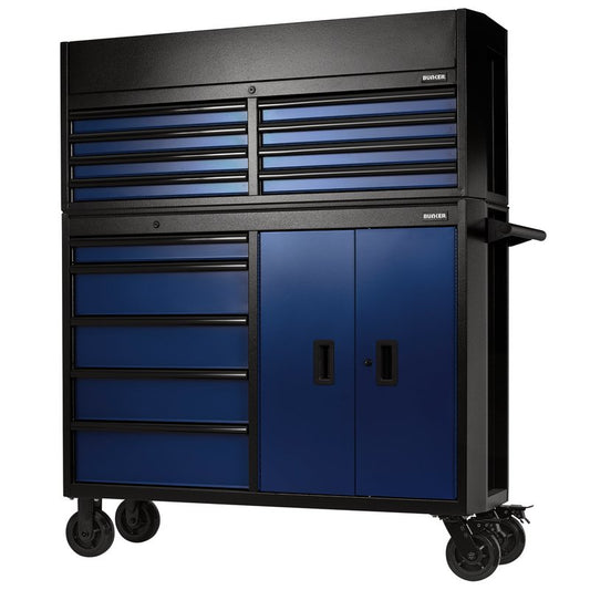 Draper BUNKER 13 Drawer Combined Roller Cabinet and Tool Chest, 52", Blue DRA-24254