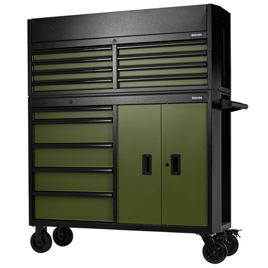 Draper BUNKER 13 Drawer Combined Roller Cabinet and Tool Chest, 52", Green DRA-24255
