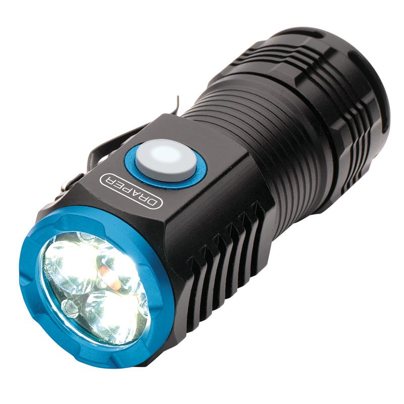 Draper LED Rechargeable Pocket Torch, 3 x 8W, 1800 Lumens, USB-C Cable Supplied DRA-24258