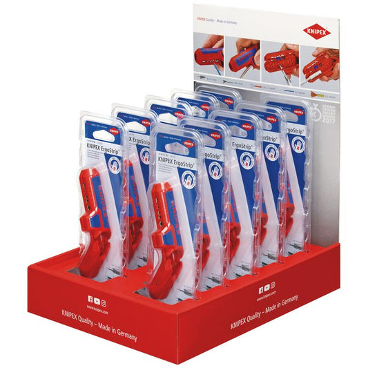 KNIPEX 00 18 01 V27 Counter Display of 16 95 01 SB KNIPEX ErgoStrip Universal Stripping Tool for right-handers, 10 parts, 305mm DRA-25000