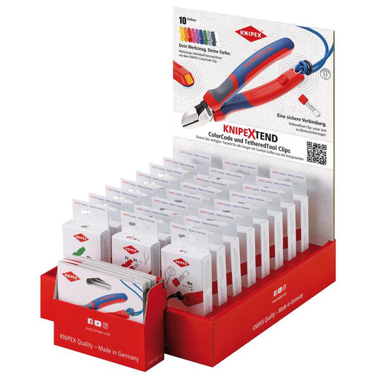 KNIPEX 00 18 01 V48 TEND 2 Sales Display, 24 Parts, Variable ColorCode clips and TetheredTool Clips for pliers with KNIPEXtend interfaces DRA-25009