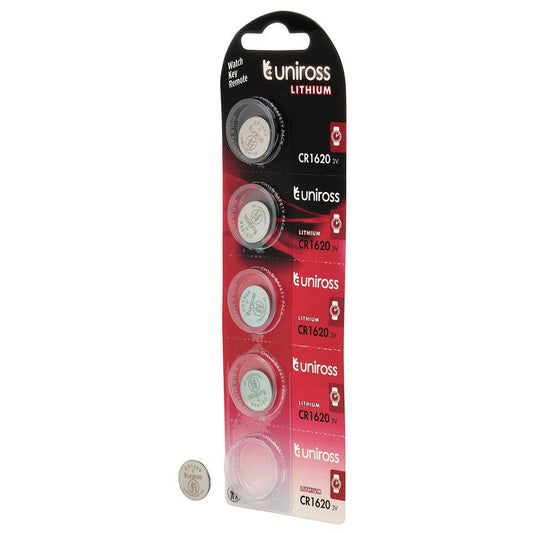 Uniross Lithium Coin Cell CR1620 Batteries (Pack of 5) DRA-26163